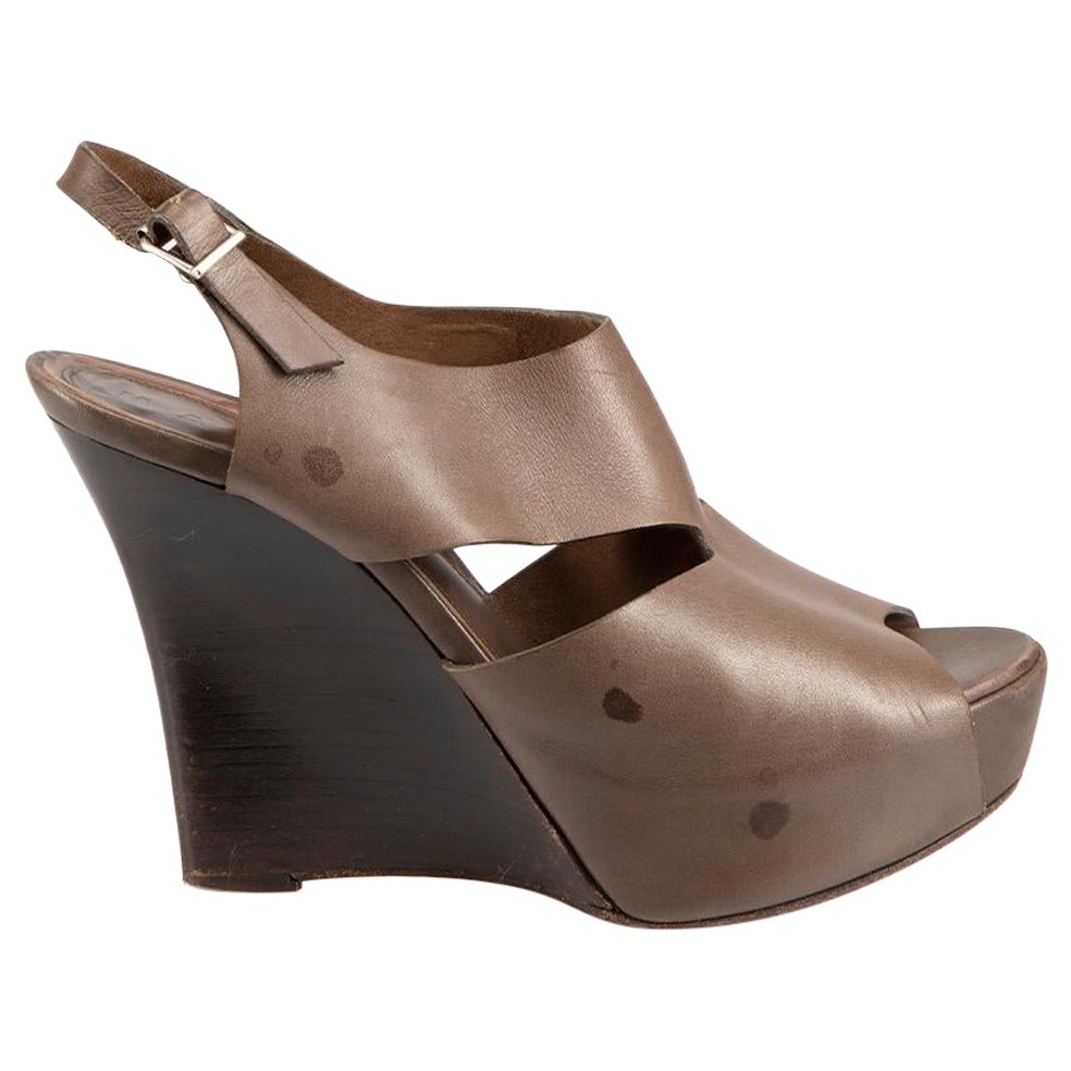 Marni Brown Leather Wedge Heels Size IT 41 For Sale