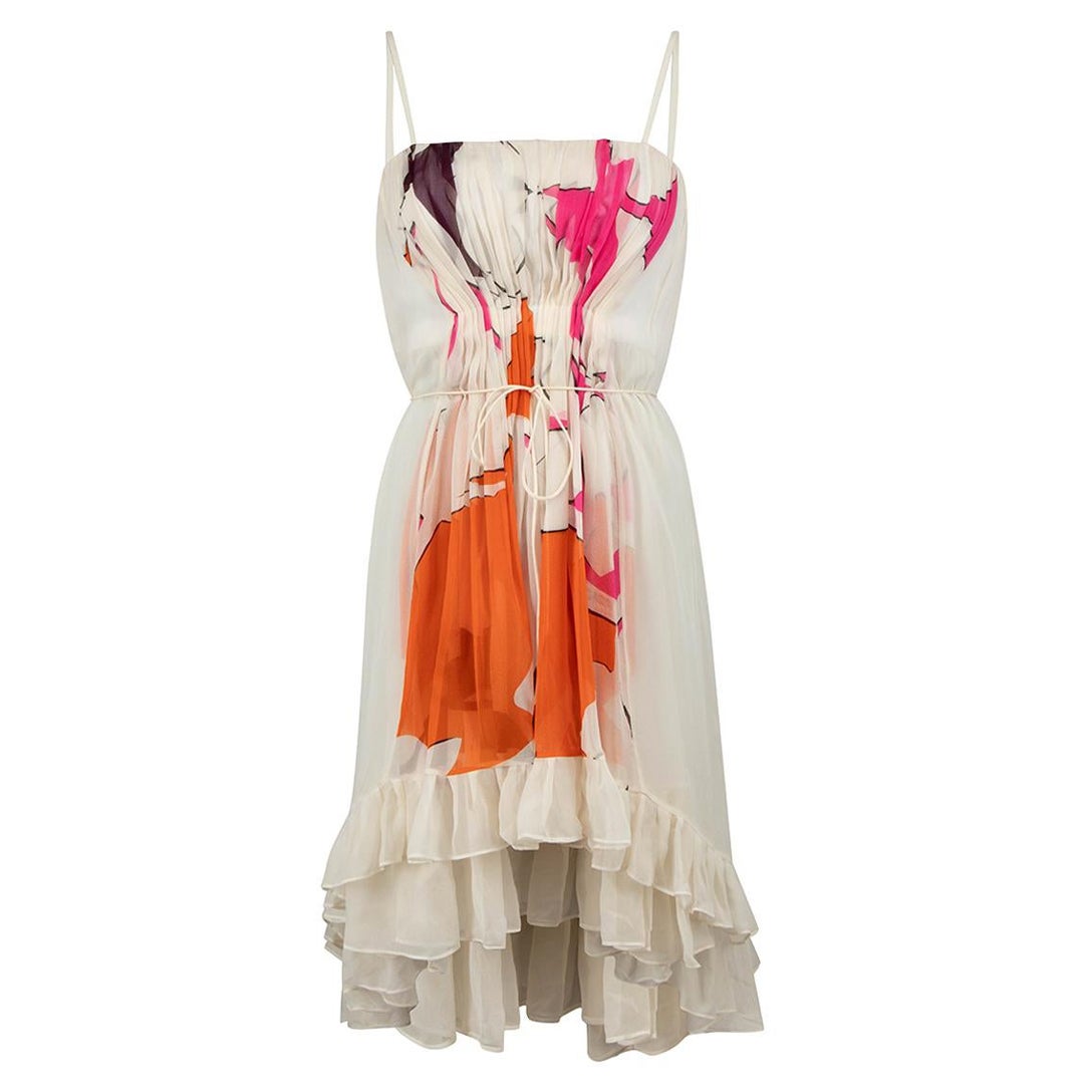 Diane Von Furstenberg Cream Pattern Ruched Dress Size S