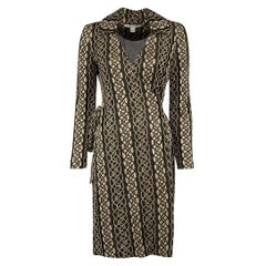 Diane Von Furstenberg Gold Braid Knit Wrap Dress Size S