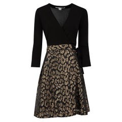 Used Diane Von Furstenberg Black Leopard Wrap Dress Size S