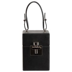 Oscar de la Renta Black & Silver Saffiano Scotchgrain Leather Alibi Bag