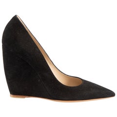 Nicholas Kirkwood Black Suede Lizy Pointed Toe Wedges Size IT 38