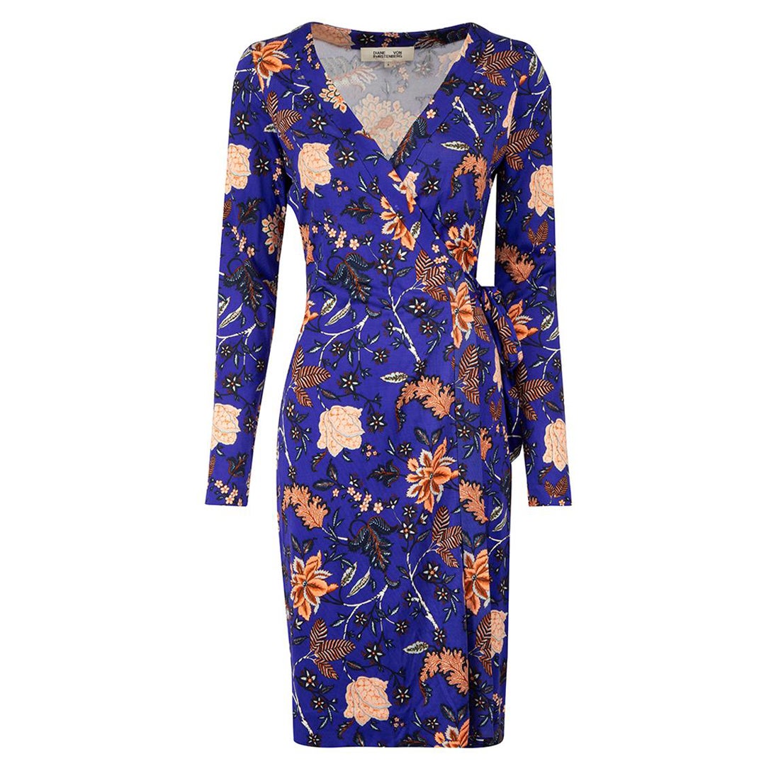 Diane Von Furstenberg Purple Floral Print Dress Size S For Sale