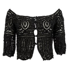 Alberta Ferretti Black Beaded Top with Cut Out Detail Size L