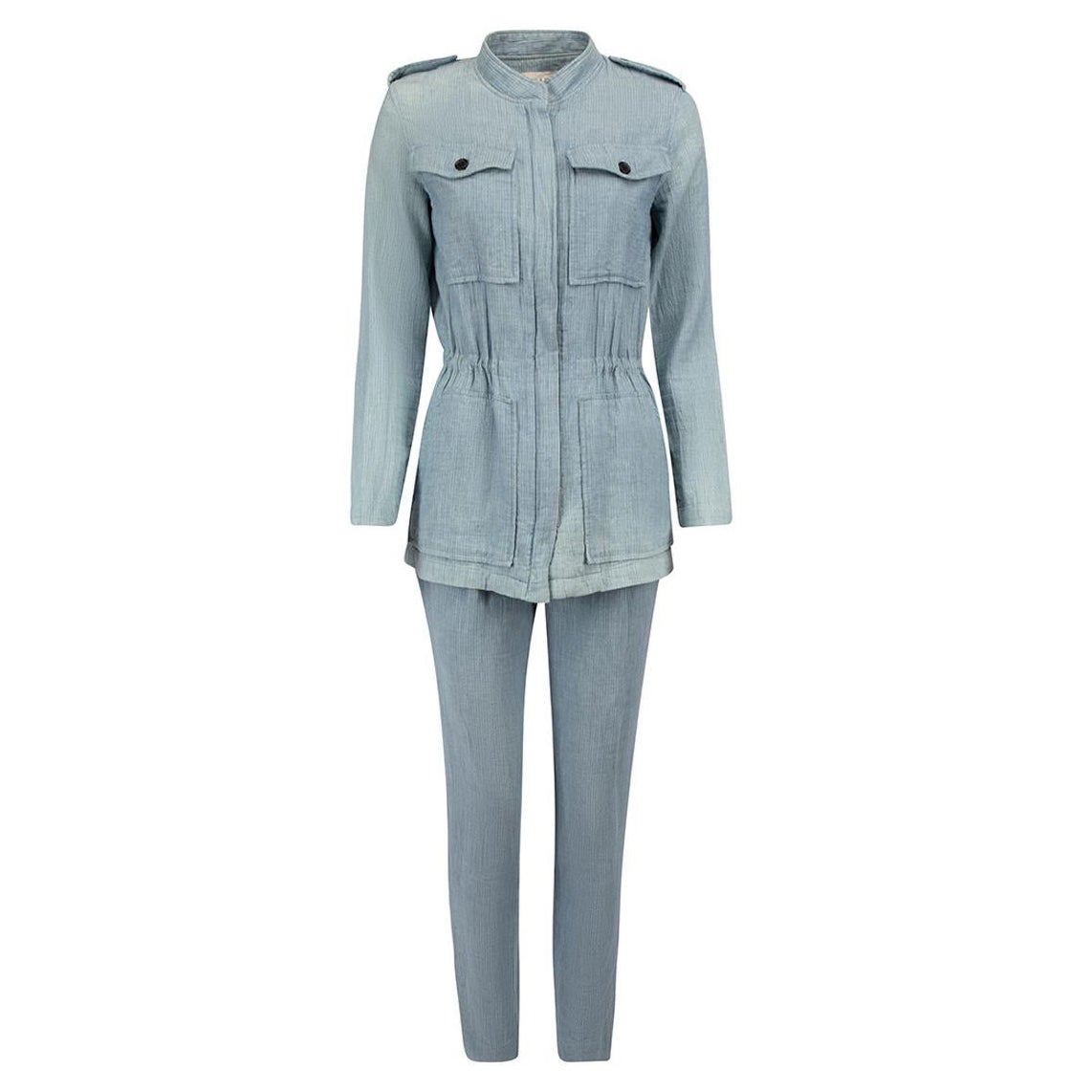 Paul & Joe Blue Cotton Striped Pattern Jacket & Trouser Set Size S For Sale