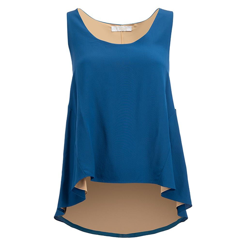 Chloé Blue Silk Sleeveless Loose Fit Top Size XS en vente