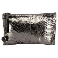 Used Chloé Metallic Gunmetal Python Skin Clutch