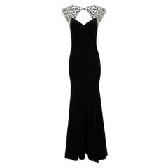 Used Jovani Black Embellished Velvet Maxi Gown Size XS