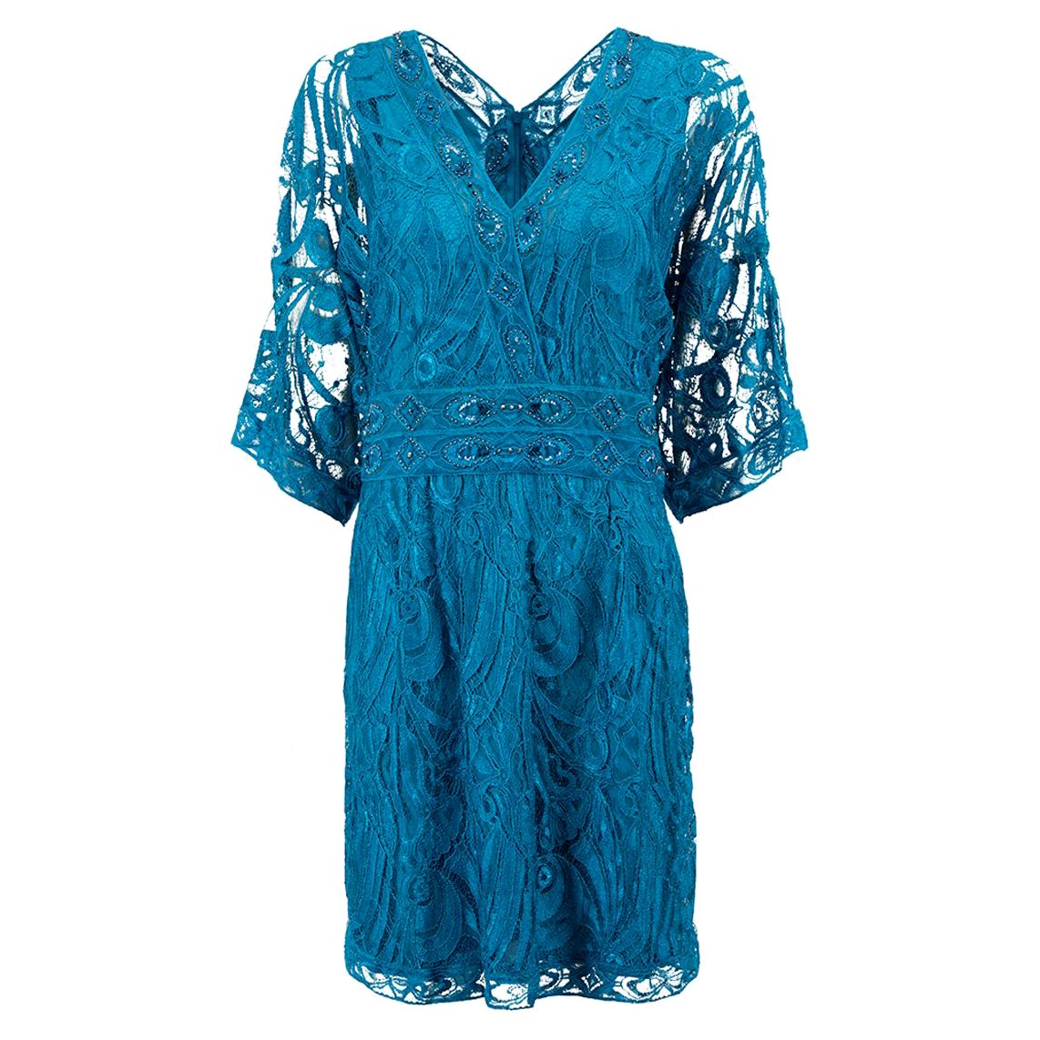 Emilio Pucci Blue Lace Embellished Mini Dress Size L For Sale