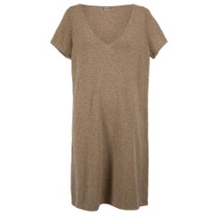 Used Dries Van Noten Brown Wool V-Neck Knit Dress Size M