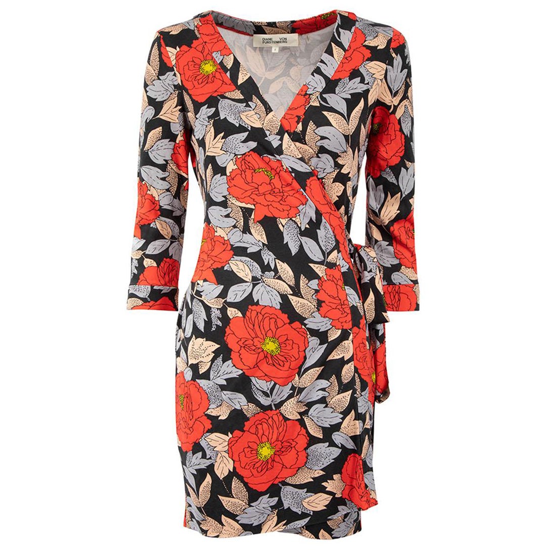 Diane Von Furstenberg Floral Pattern Wrap Dress Size M For Sale