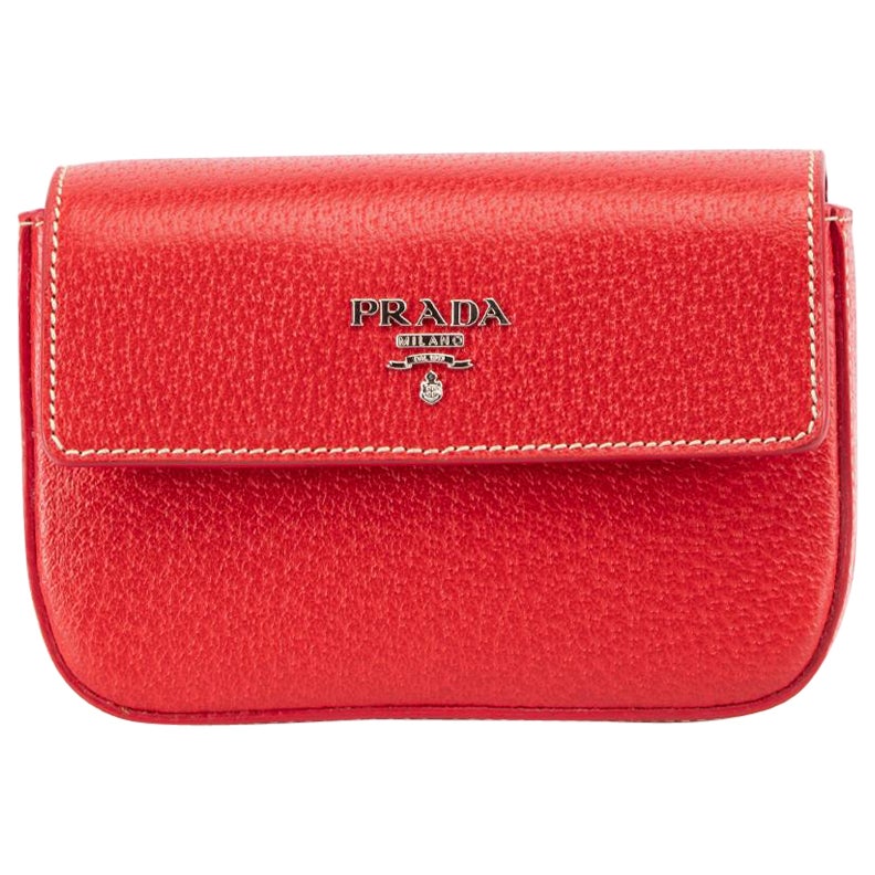 Prada Red Leather Cinghiale Logo Pouch For Sale