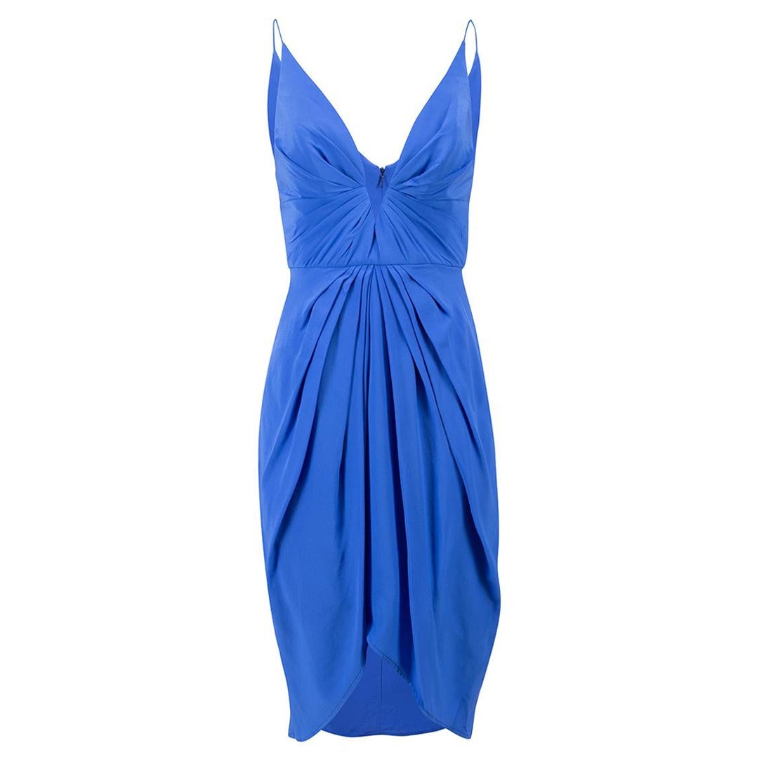 Zimmermann Blue Mini Silk V Tuck Dress Size M For Sale
