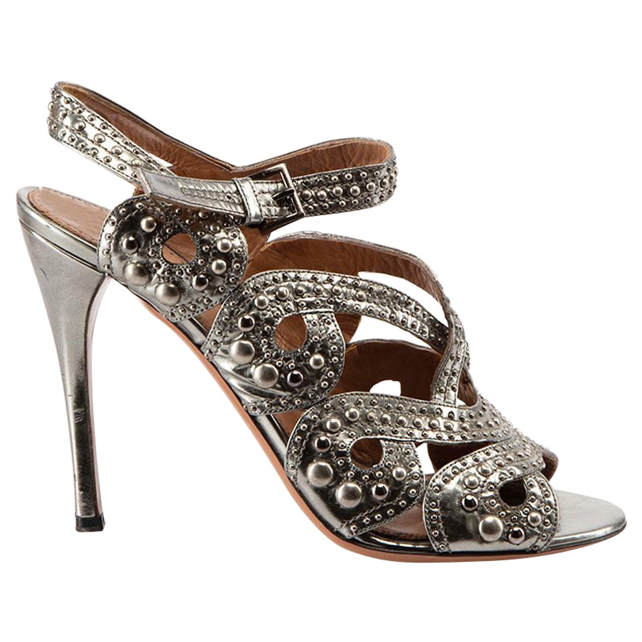 Alaïa Silver Leather Studded Sandals Size IT 39 For Sale