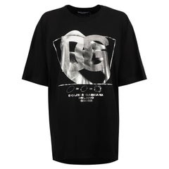 Dolce & Gabbana Black Cotton Silver Parallela Print T-Shirt Size XXS