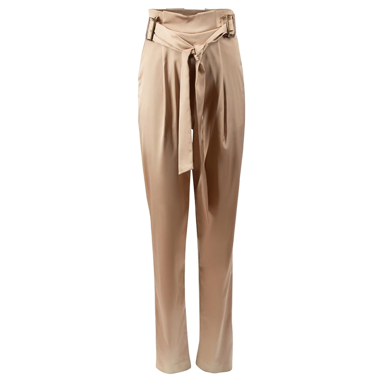 Lapointe Beige Pleat Detail Belted Trousers Size XS For Sale