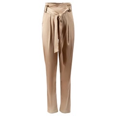 Lapointe Beige Pleat Detail Belted Trousers Size XS