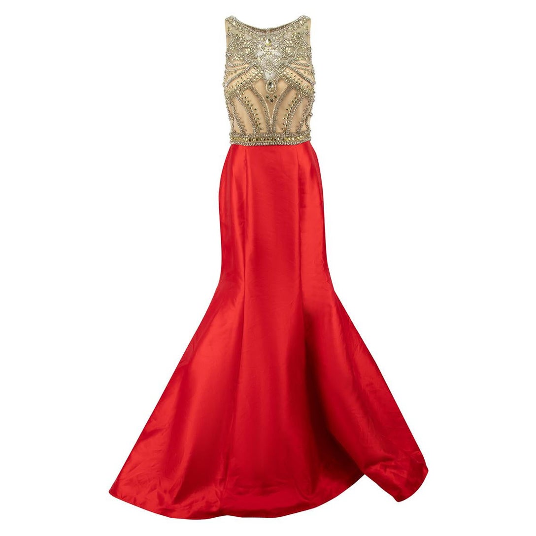 Jovani Red Embellished Bodice Sleeveless Gown Size M For Sale