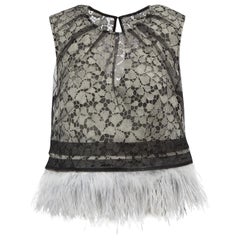 Self-Portrait Grey Layered Lace Feather Trim Top Size M