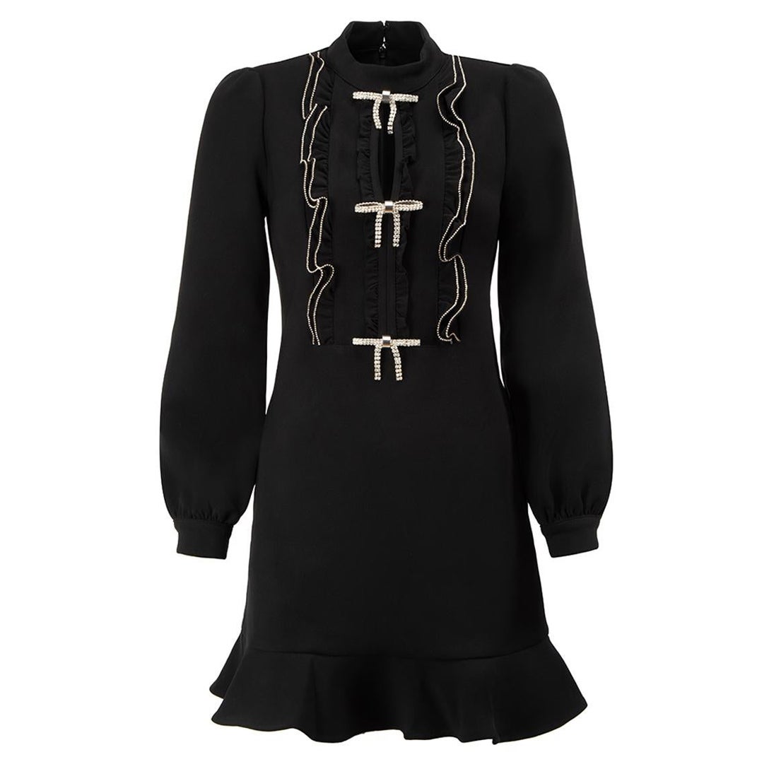 Self-Portrait Black Embellished Mini Dress Size XXS For Sale