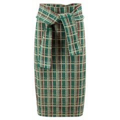Celine Green Plaid Tie Waist Skirt Size M
