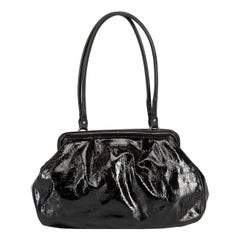 Miu Miu Black Patent Crinkle Leather Bowling Bag