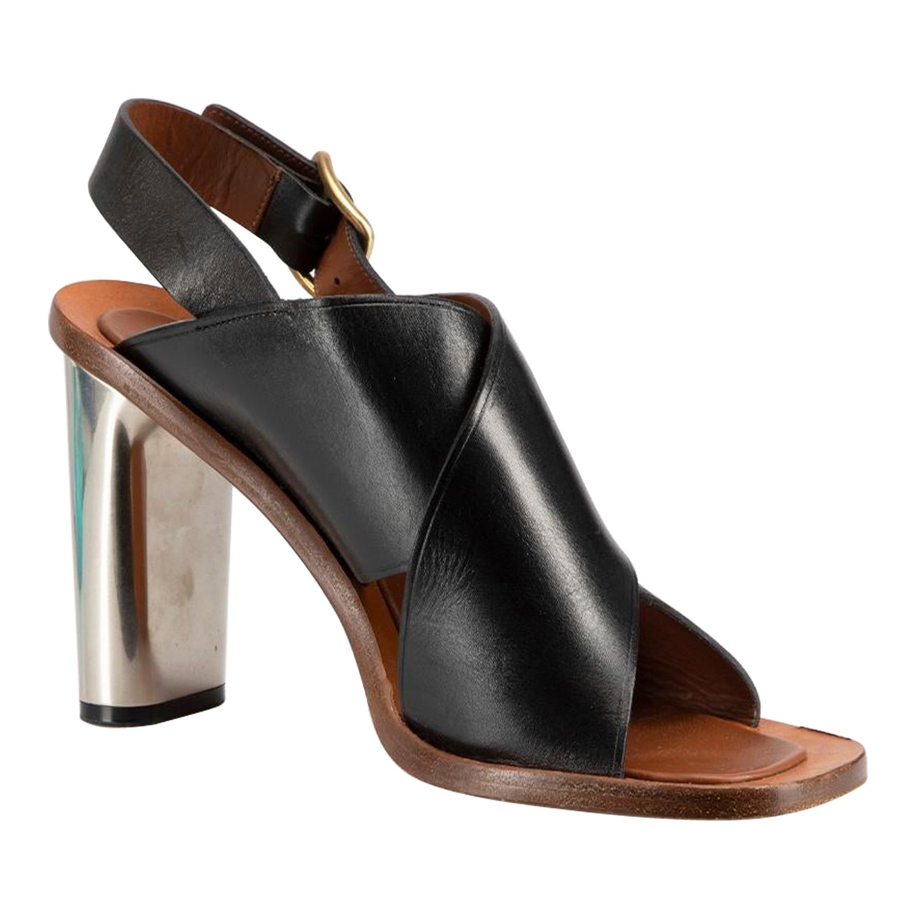 Celine Black Leather Slingback Heeled Sandals Size IT 41 For Sale
