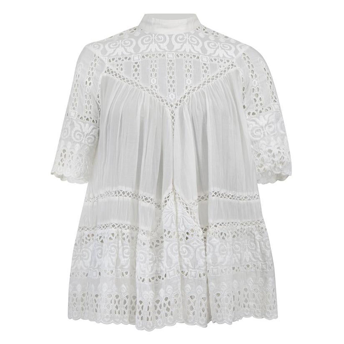 Zimmermann White Cotton Broderie Anglaise Lace Cut-Out Smock Top Size M For Sale
