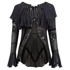 Dolce & Gabbana Black Frill Sleeve Lace Top Size M