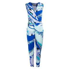 Emilio Pucci Blue Abstract Sleeveless Jumpsuit Size M