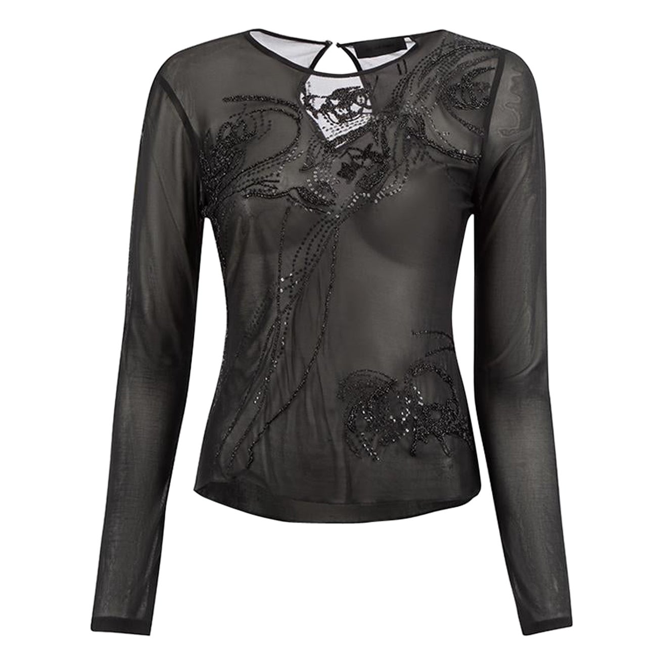 Nicole Farhi Black Embellished Sheer Top Size S For Sale