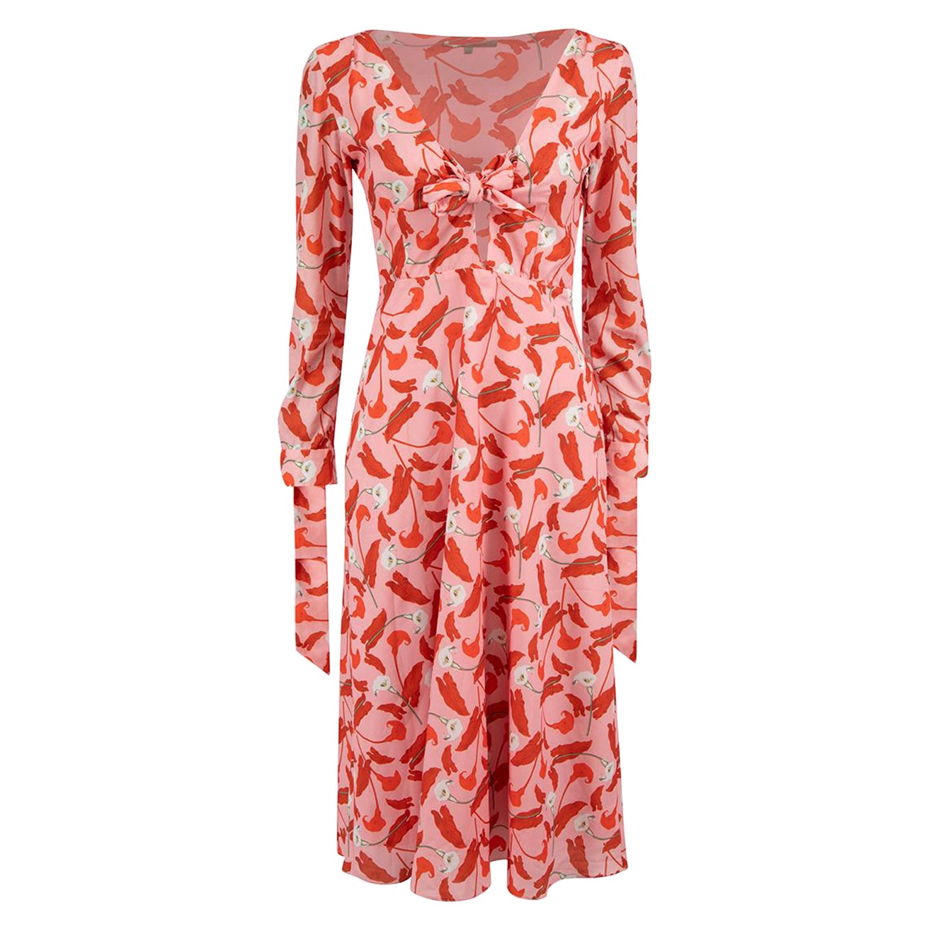 Borgo De Nor Pink Floral Print Tie Front Dress Size M For Sale
