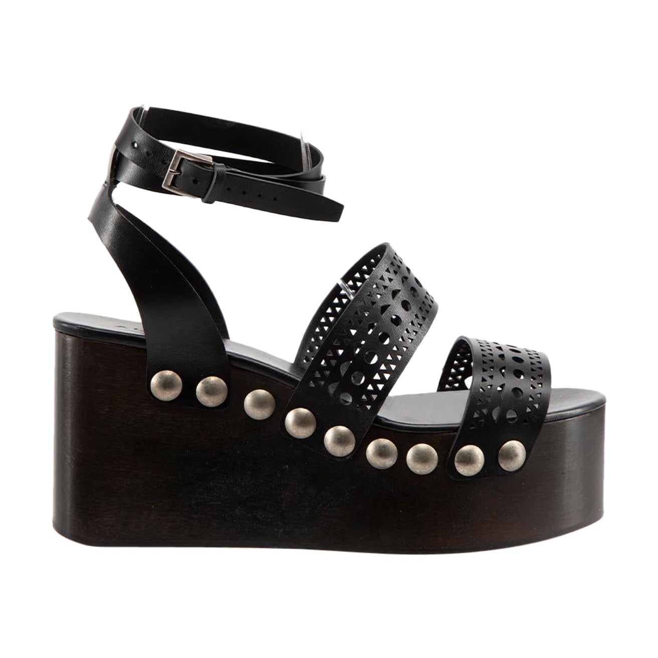 Alaïa Black Leather Wood Studded Platform Sandals Size IT 39 For Sale