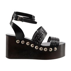 Alaïa Black Leather Wood Studded Platform Sandals Size IT 39