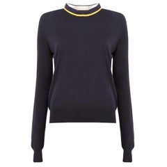 Celine Navy Wool Striped Neck Jumper Size S