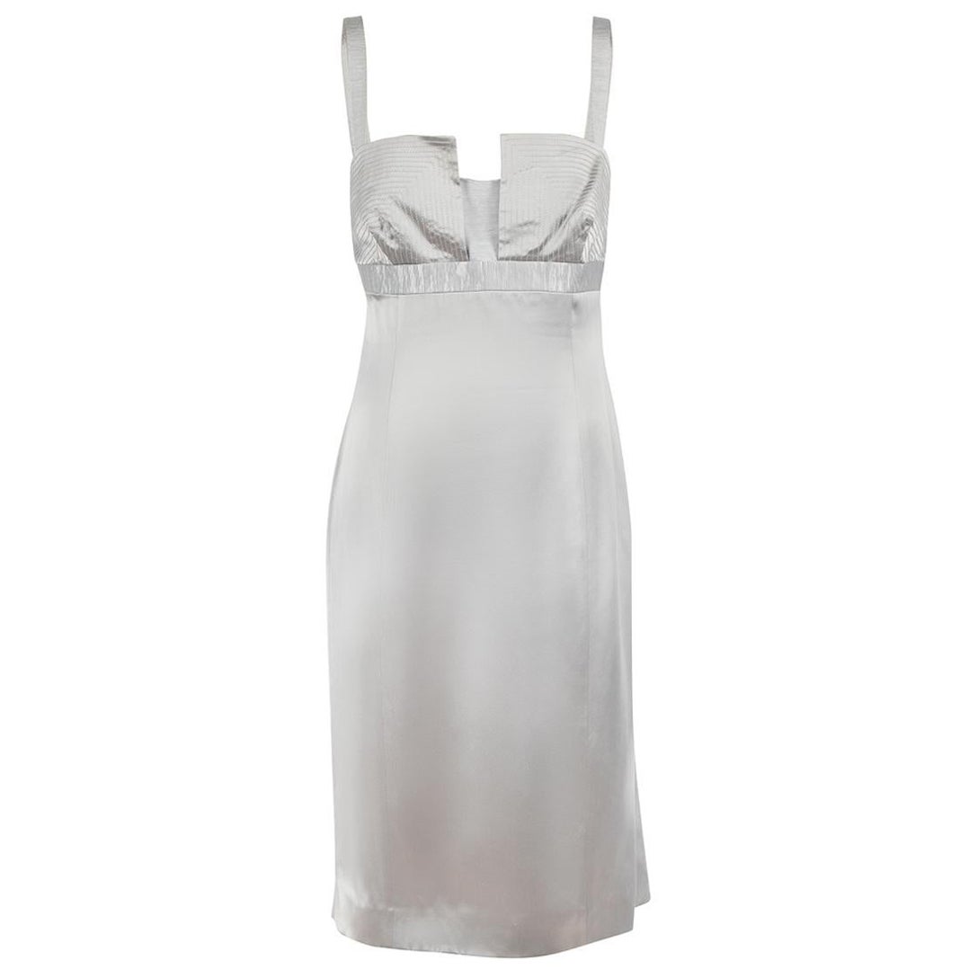 Amanda Wakeley Silver Silk Embroidered Dress Size XL For Sale