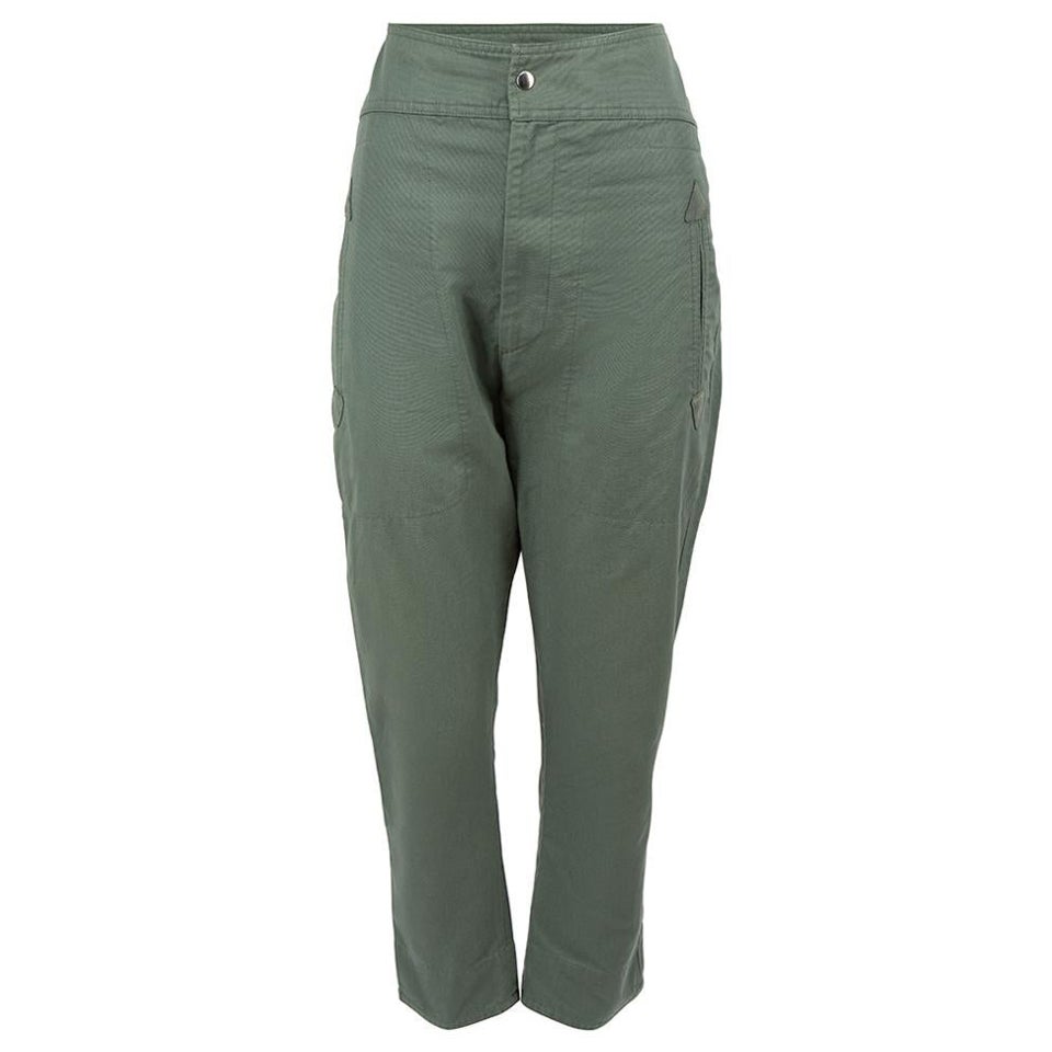 Isabel Marant Isabel Marant √âtoile Green Tapered Cropped Trousers Size M For Sale