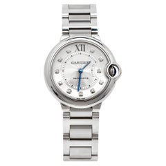 Cartier Silver Diamond Stainless Steel Ballon Bleu WE902075 Women's Wristwatch 