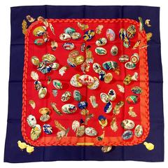 1994 Hermes Couvee d'Hermes Red Silk Twill Scarf by Cathy Latham 