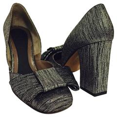 Marni New Black and Silver Metallic Suede Evening Pumps With Bow 