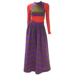 1960s Rudi Gernreich Red-Purple-Olive Graphic Top and Culottes Set 1