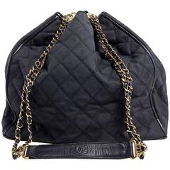 Chanel Black Quilted Canvas Drawstring Shoulder Bag