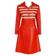 Louis Feraud Orange White Striped Vinyl Mod Space Age Trench Coat Jacket, 1968 