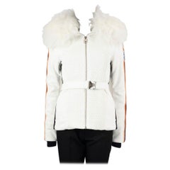 CHLOE x FUSALP white 2021 BELTED FUR TRIM QUILTED SKI Jacket 40 M