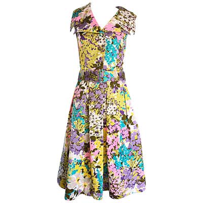 Designer Vintage 1980s Watercolor Flower Print Strapless Ruched Tiered ...