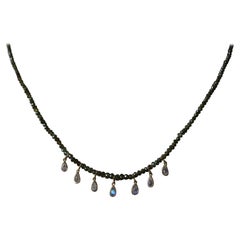 16,28 Karat Diamant-Perlen-Halskette aus 18K Gold mit Regenbogen-Mondstein- Birnen