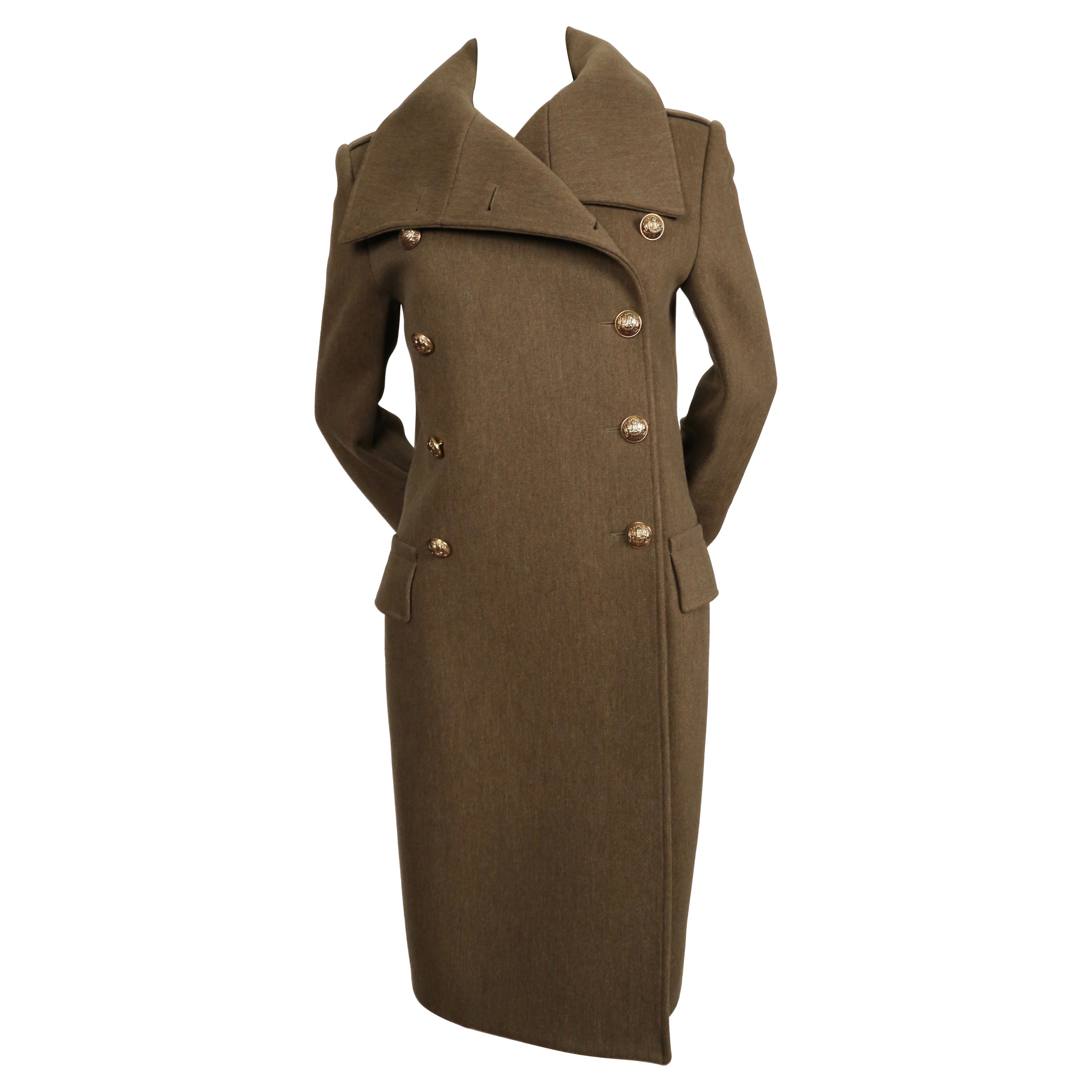2011 BALMAIN olive green melton wool long military coat - new with tags For Sale