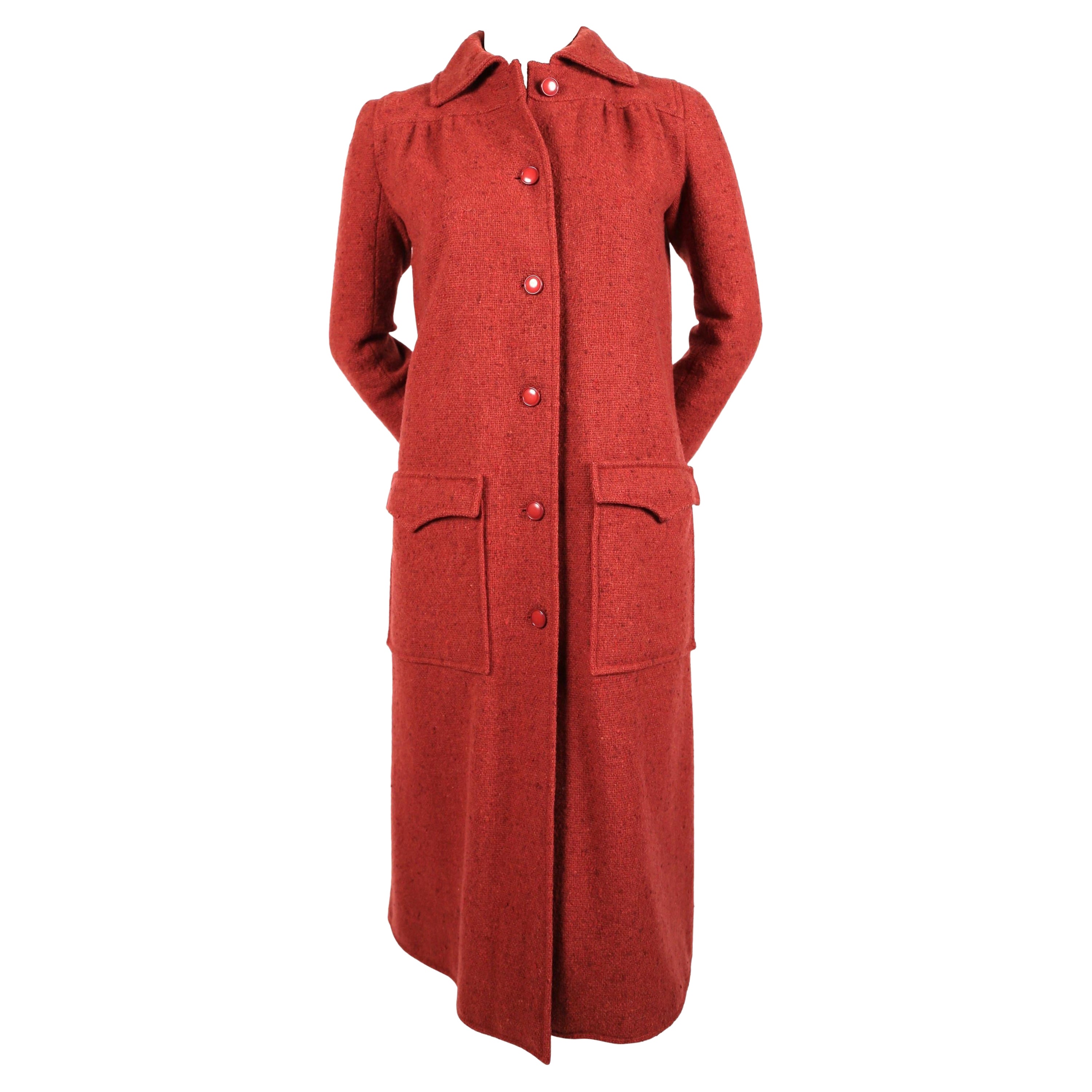 1970's COURREGES raspberry tweed wool coat For Sale