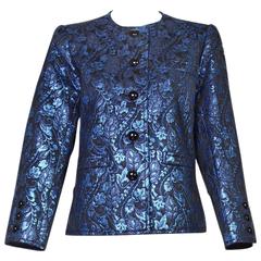 Vintage Yves Saint Laurent YSL Blue Metallic Brocade Jacket