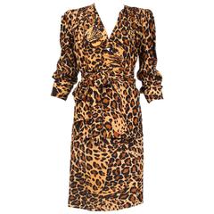 Yves Saint Laurent YSL Silk Leopard Print Blouse & Skirt Ensemble 10